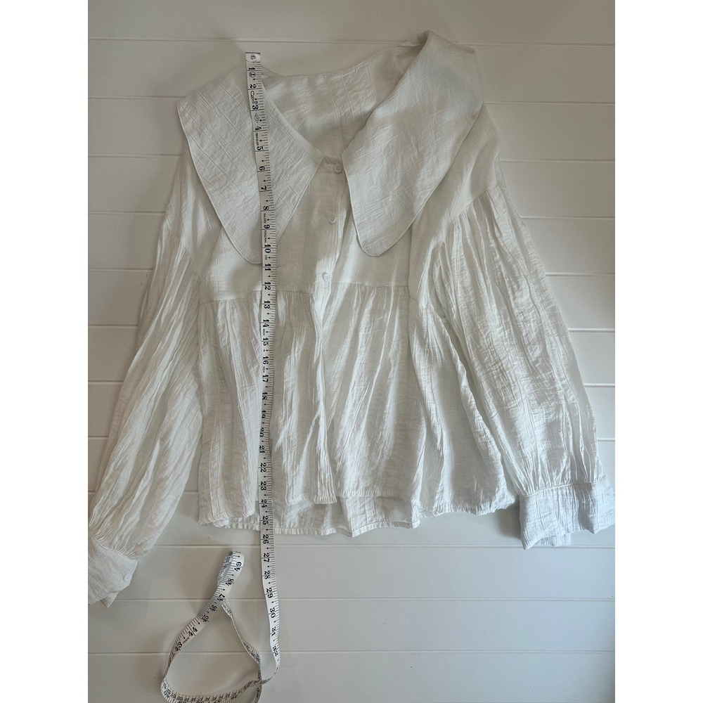 Peter Pan Collar Babydoll Blouse Prairie vintage romantic soft style white S - Picture 5 of 7